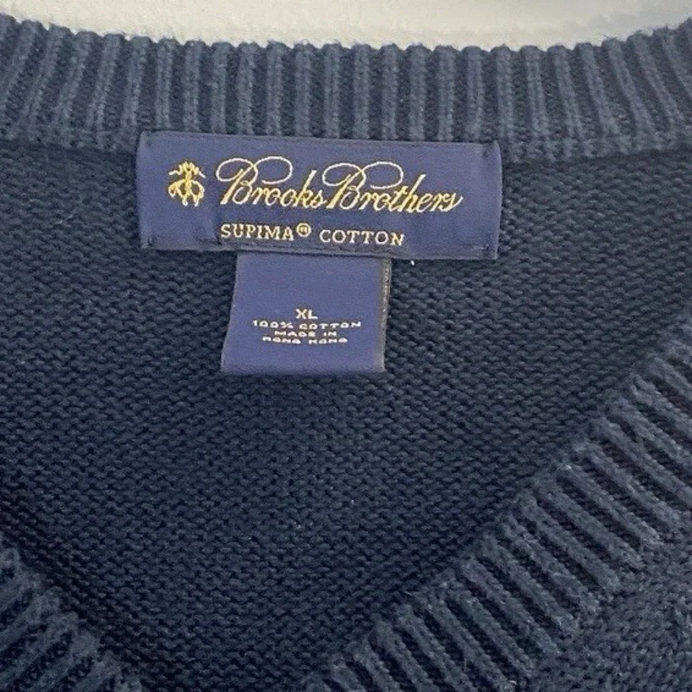 Brooks Brothers Sweater Men's XL Long Sleeve V Neck Knit Supima Cotton Navy Blue